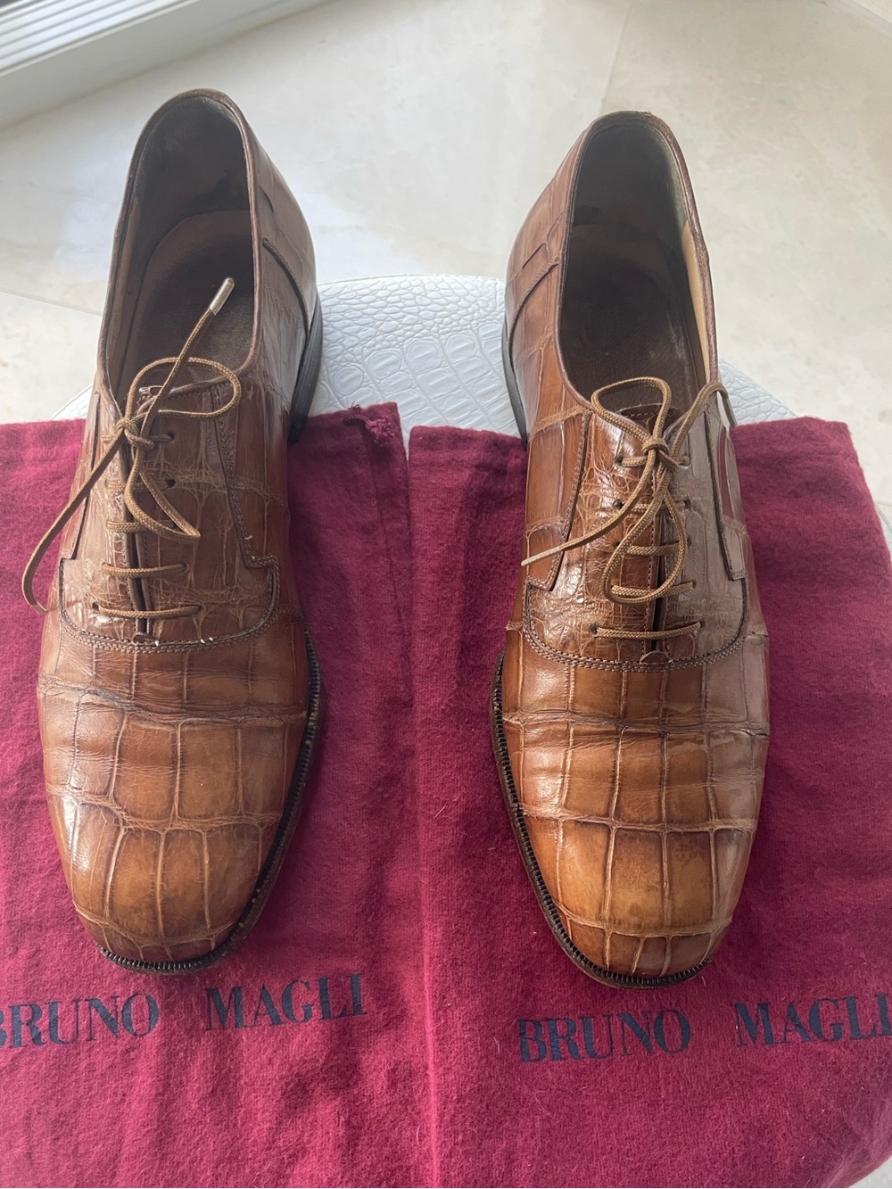 Bruno Magli Tan Brown alligator Leather Lace-Up Oxfords1 💯 authentic